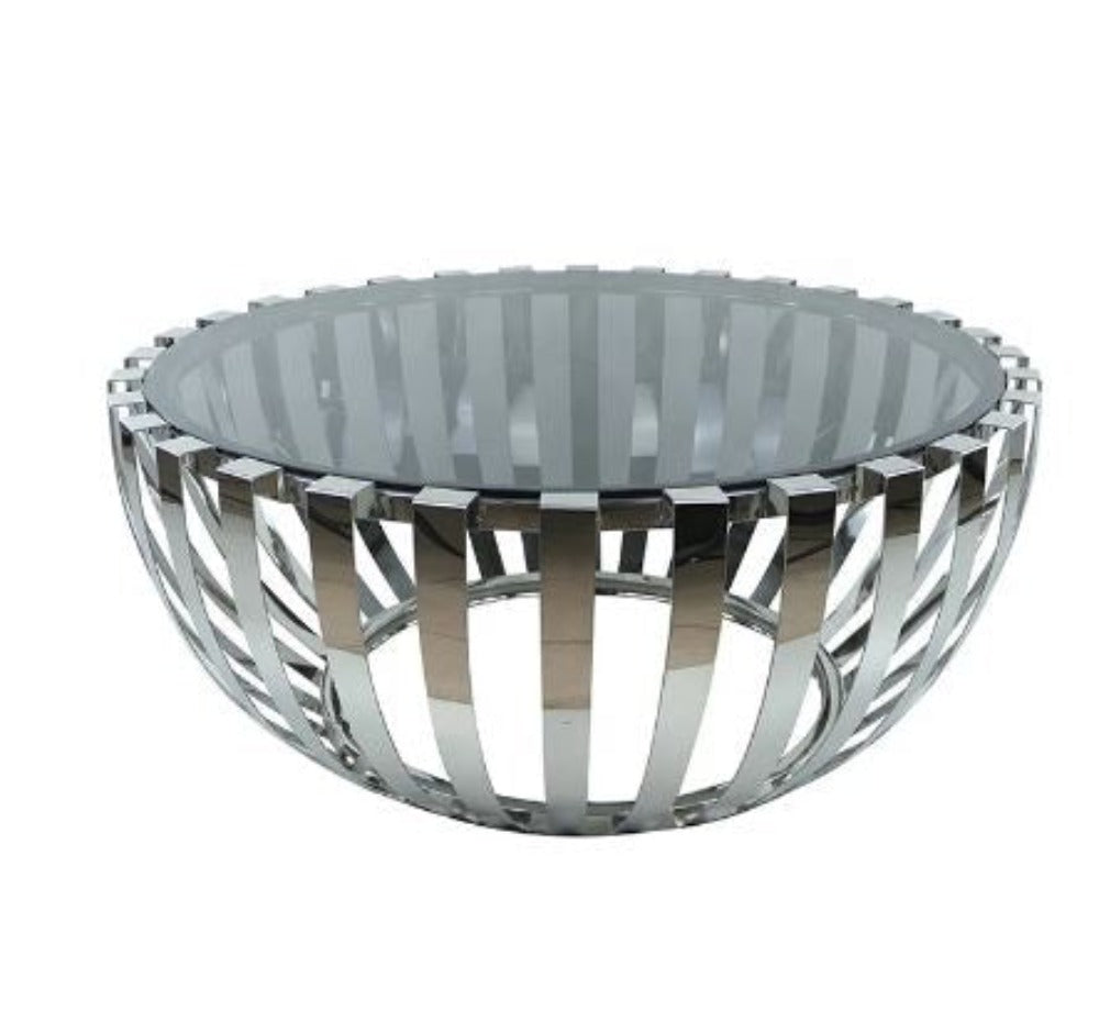 Lixra Metallic Finish Modern Glass Coffee Table