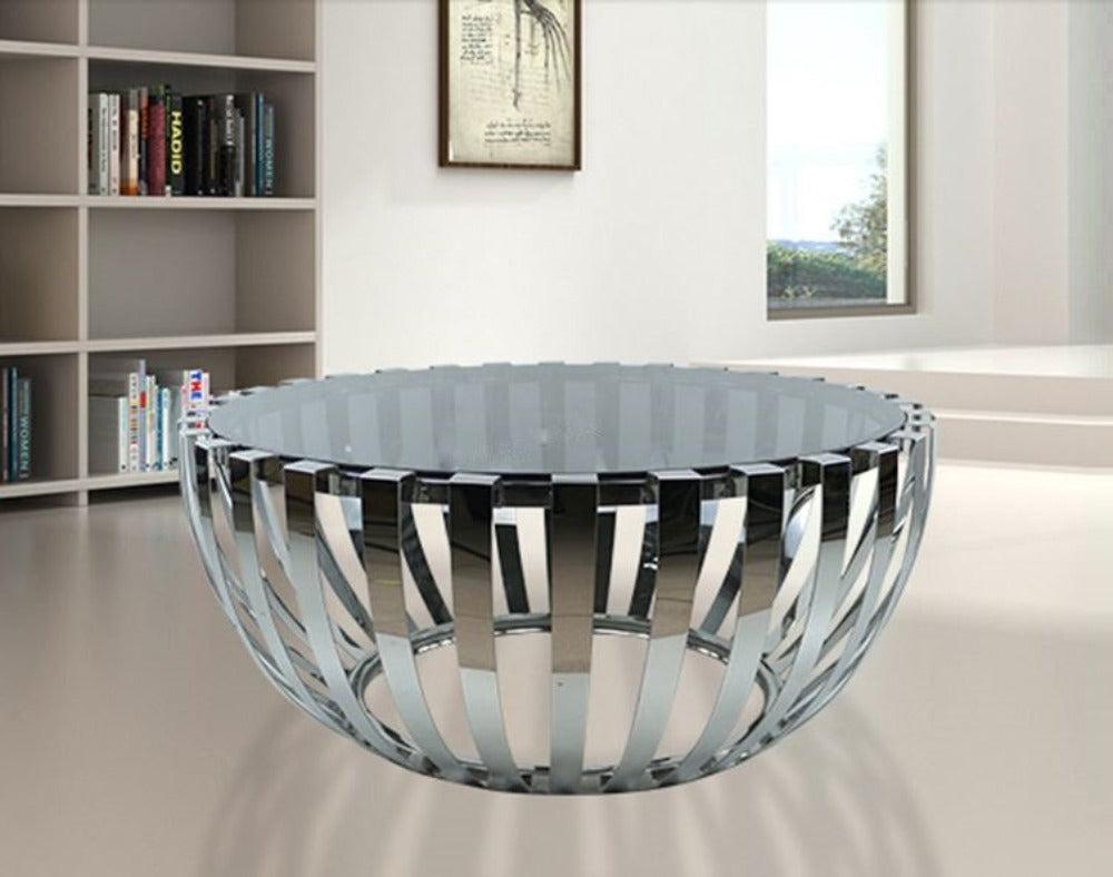lixra Metallic Finish Modern Glass Coffee Table