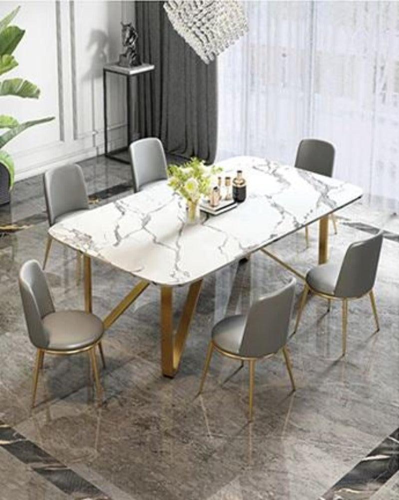 Lixra Metallic Light Marble Dining Table Set