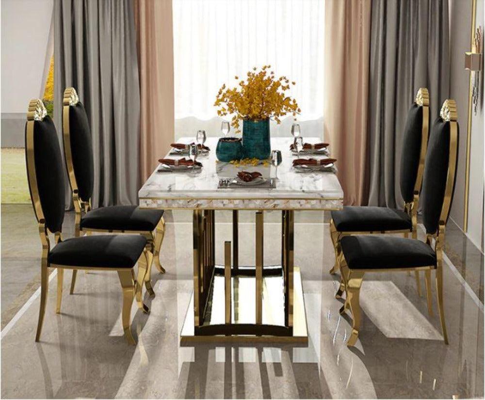 Lixra Metallic Polished Marble Dining Table Set