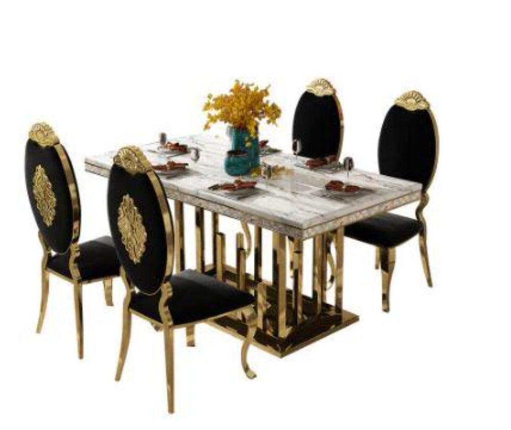 Lixra Metallic Polished Marble Dining Table Set