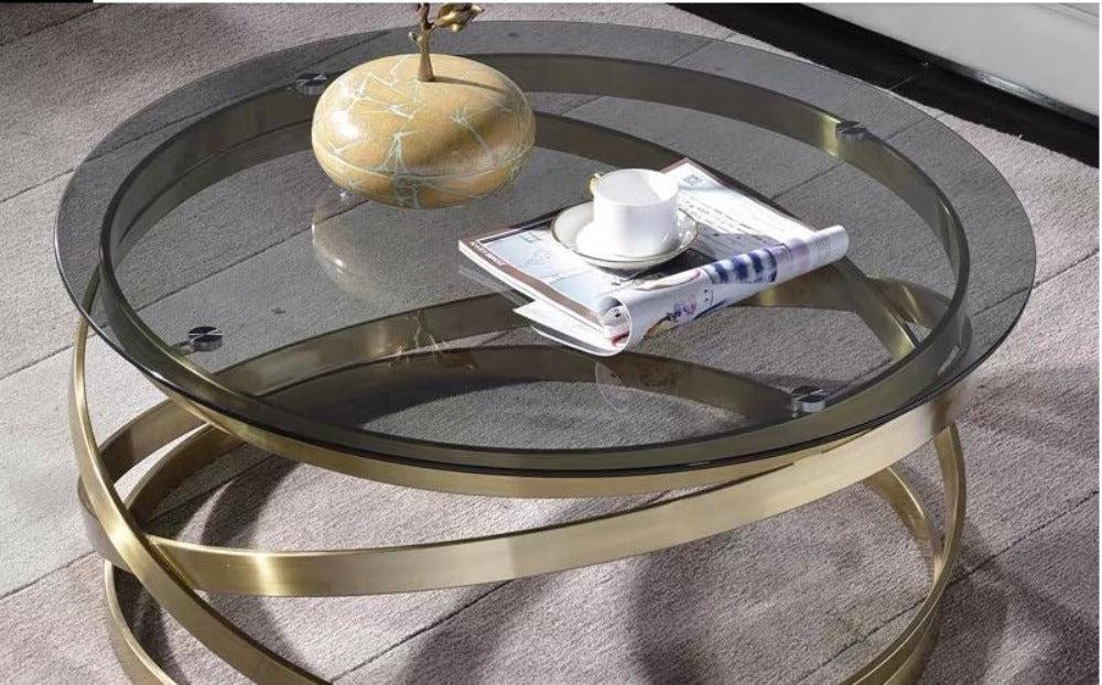 Lixra Metallic Round Base Glass Coffee Table