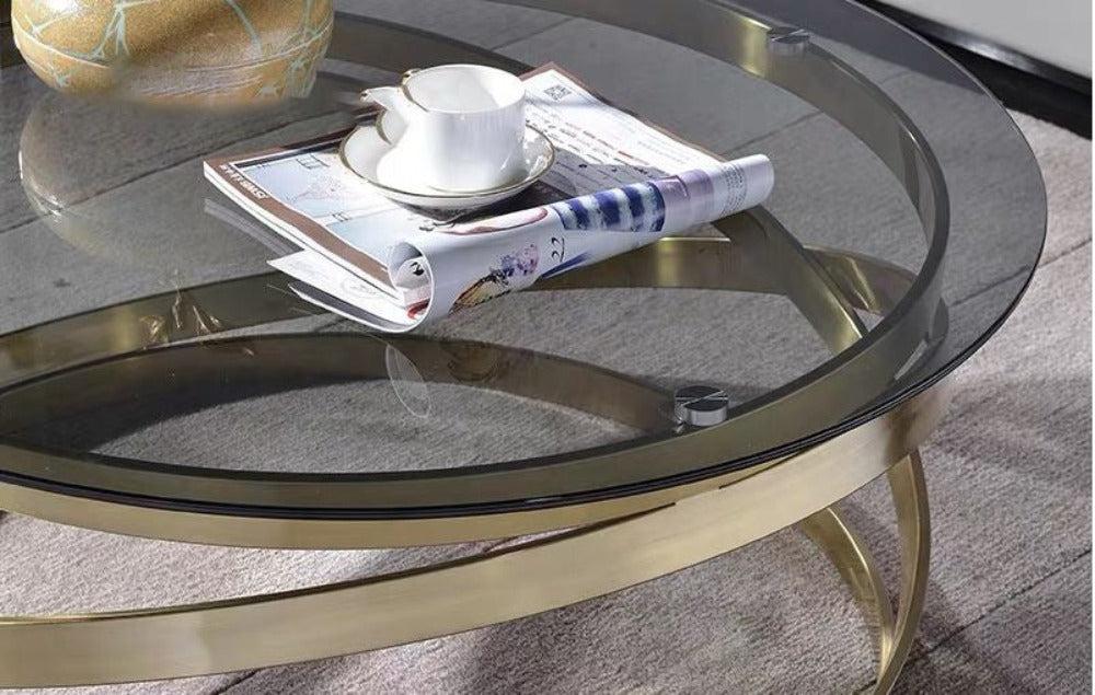 Lixra Metallic Round Base Glass Coffee Table