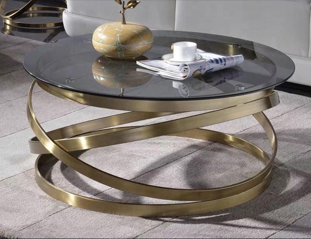 lixra Metallic Round Base Glass Coffee Table