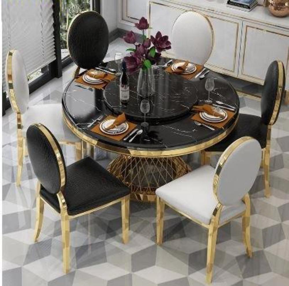 Lixra Metallic Round Marble Dining Table-Set