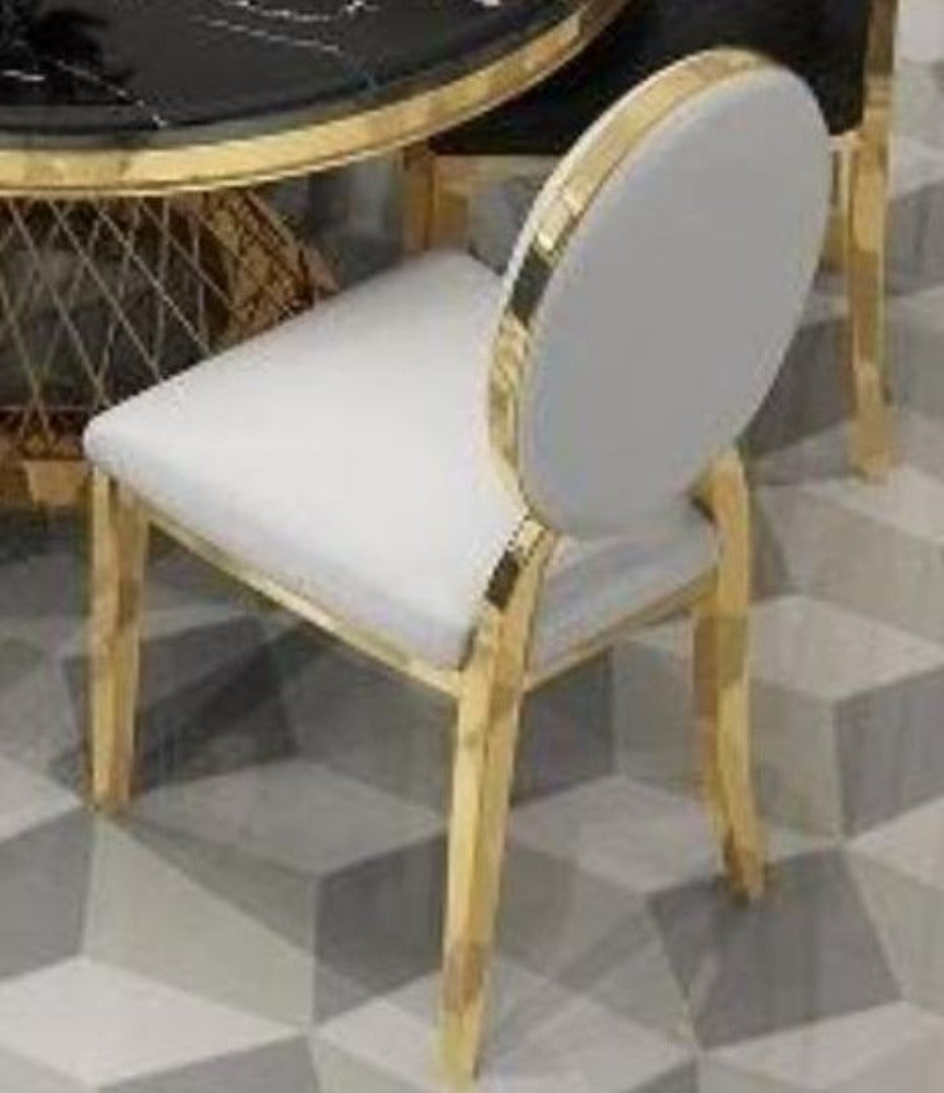 Lixra Metallic Round Marble Dining Table-Set