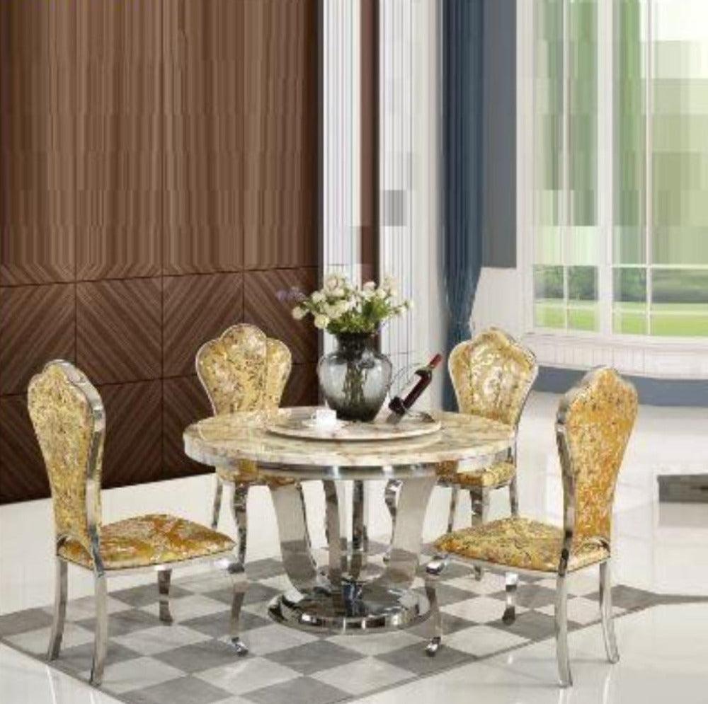 lixra Mid-Century Round Marble Dining Table-Set