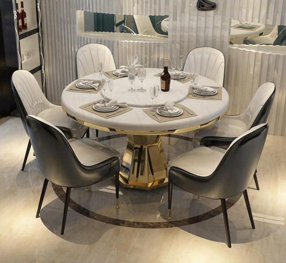 Lixra Minimalistic Crystal Marble Dining Table Set