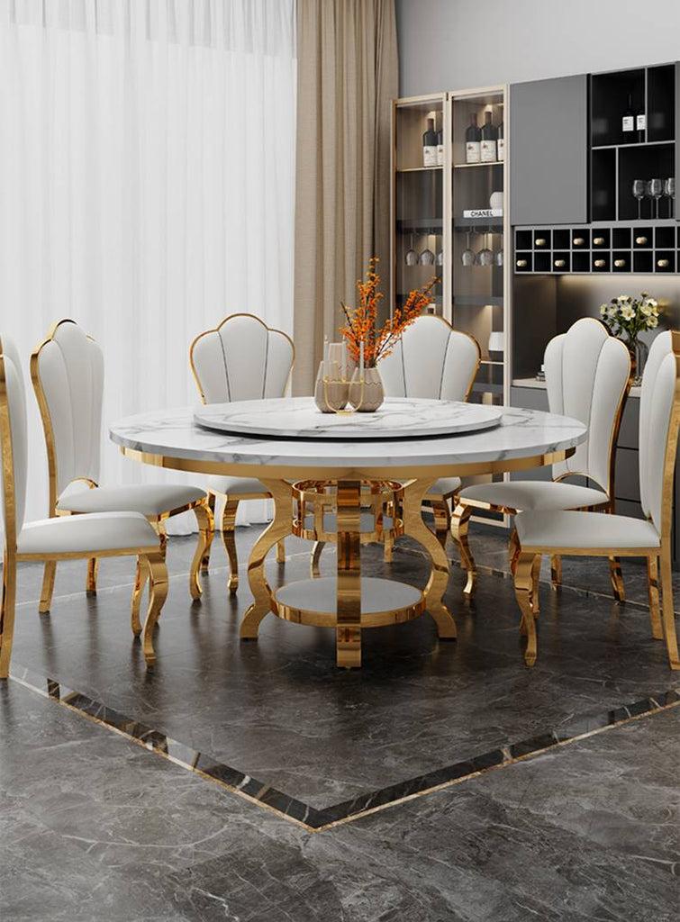 Lixra Minimized Round Marble-Top Dining Table Set