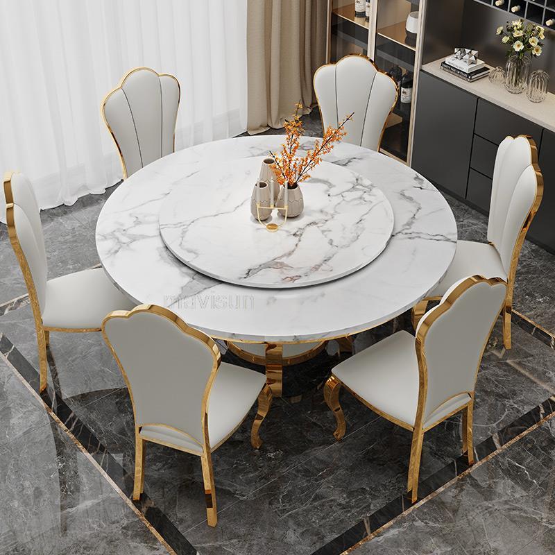 lixra Minimized Round Marble-Top Dining Table Set