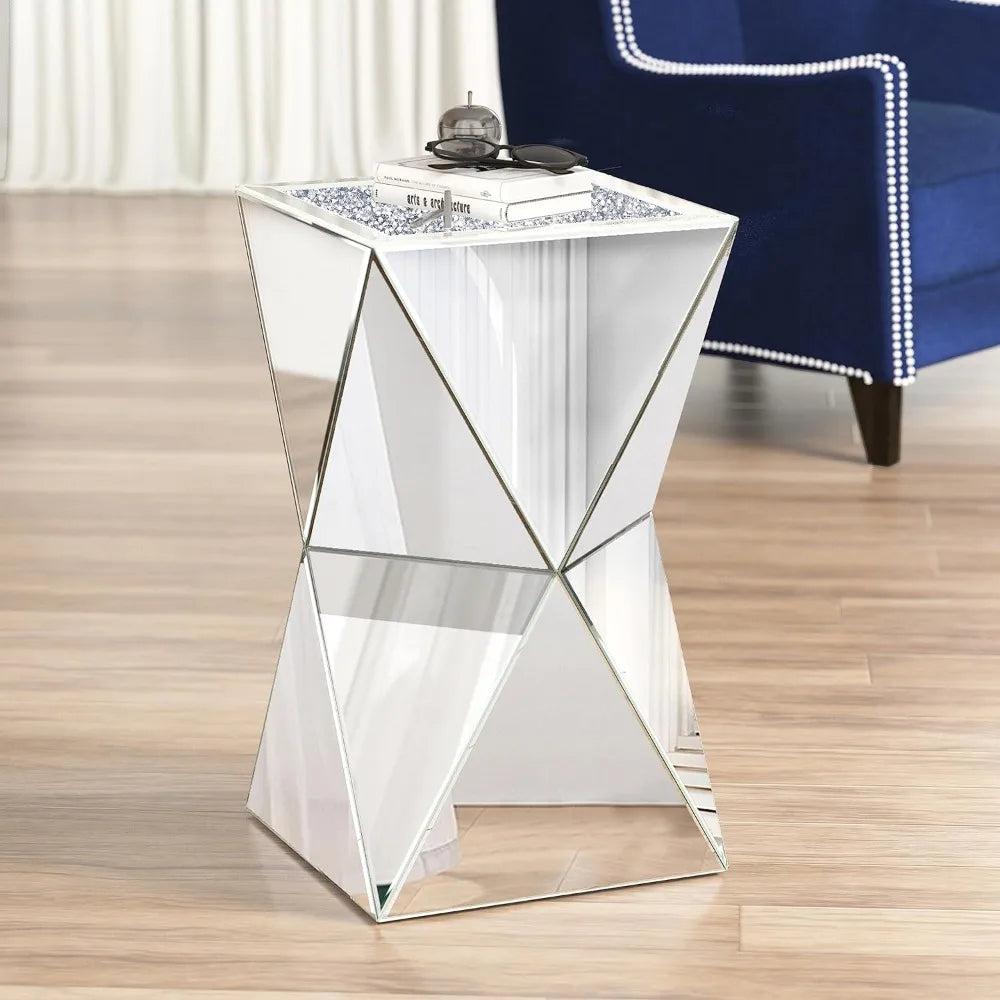 Lixra Mirrored Side Table With Diamond Detail