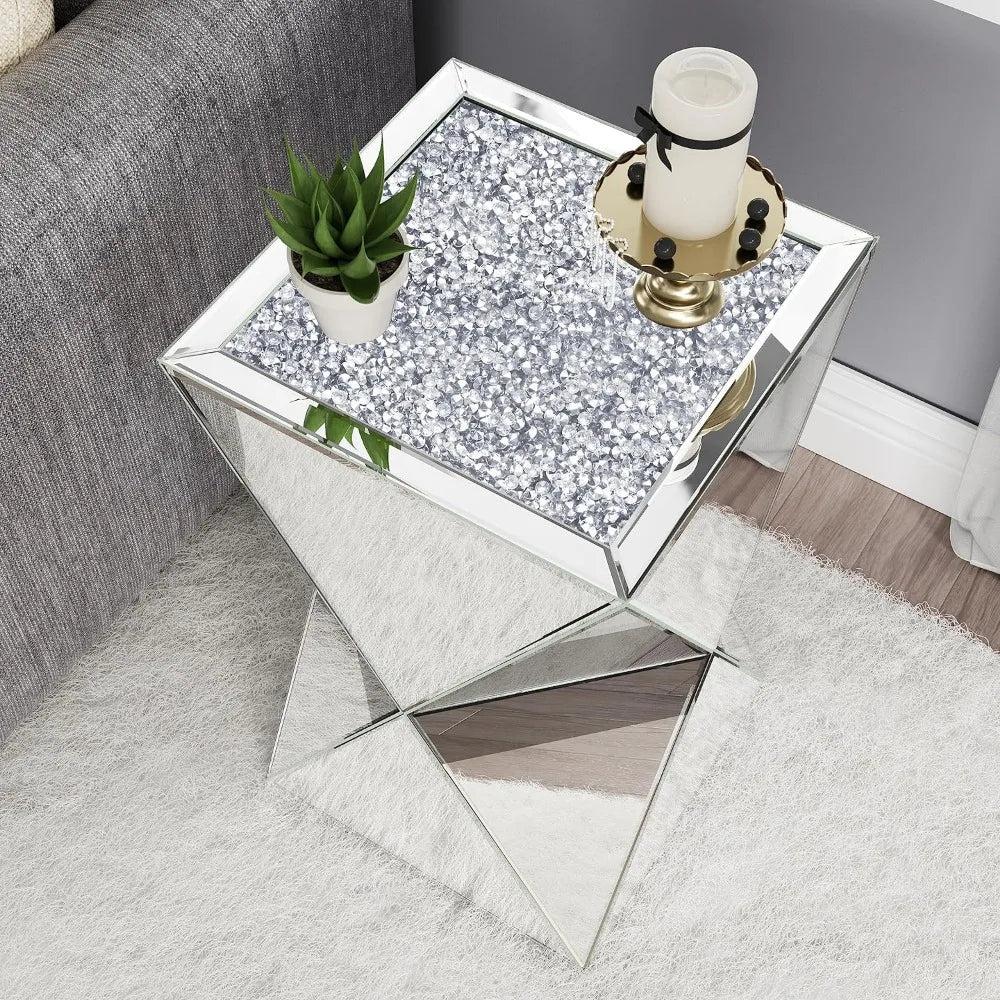 Lixra Mirrored Side Table With Diamond Detail
