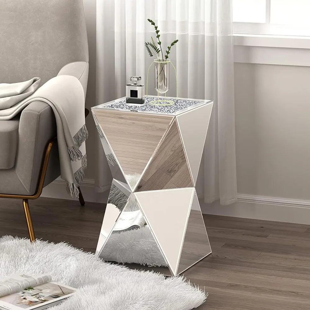 Lixra Mirrored Side Table With Diamond Detail