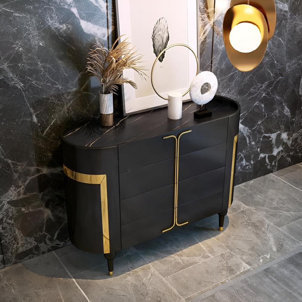 Lixra Modern Black Marble Top Buffet Table