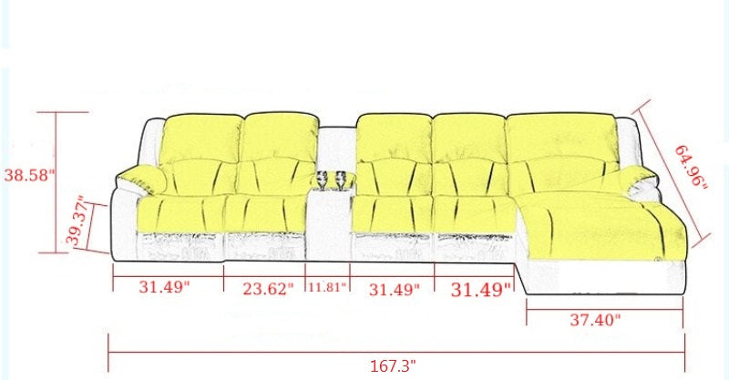 Lixra Modern Brown Leather Recliner Sectional Sofa