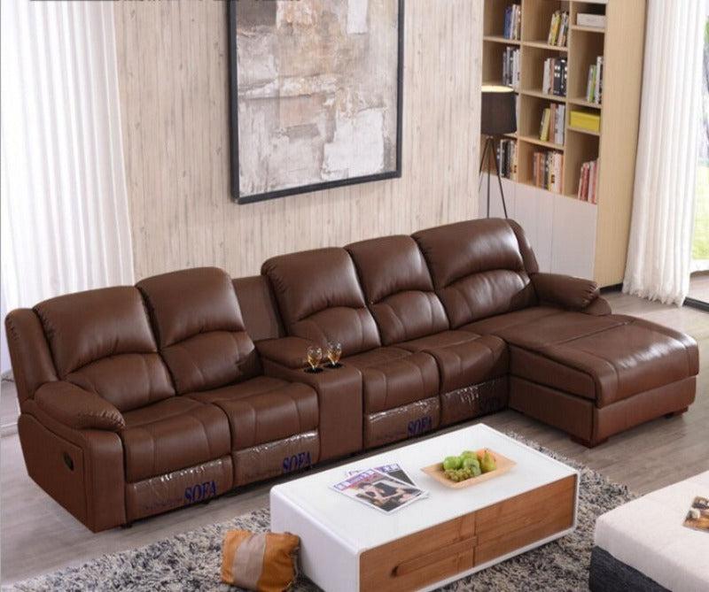 lixra Modern Brown Leather Recliner Sectional Sofa