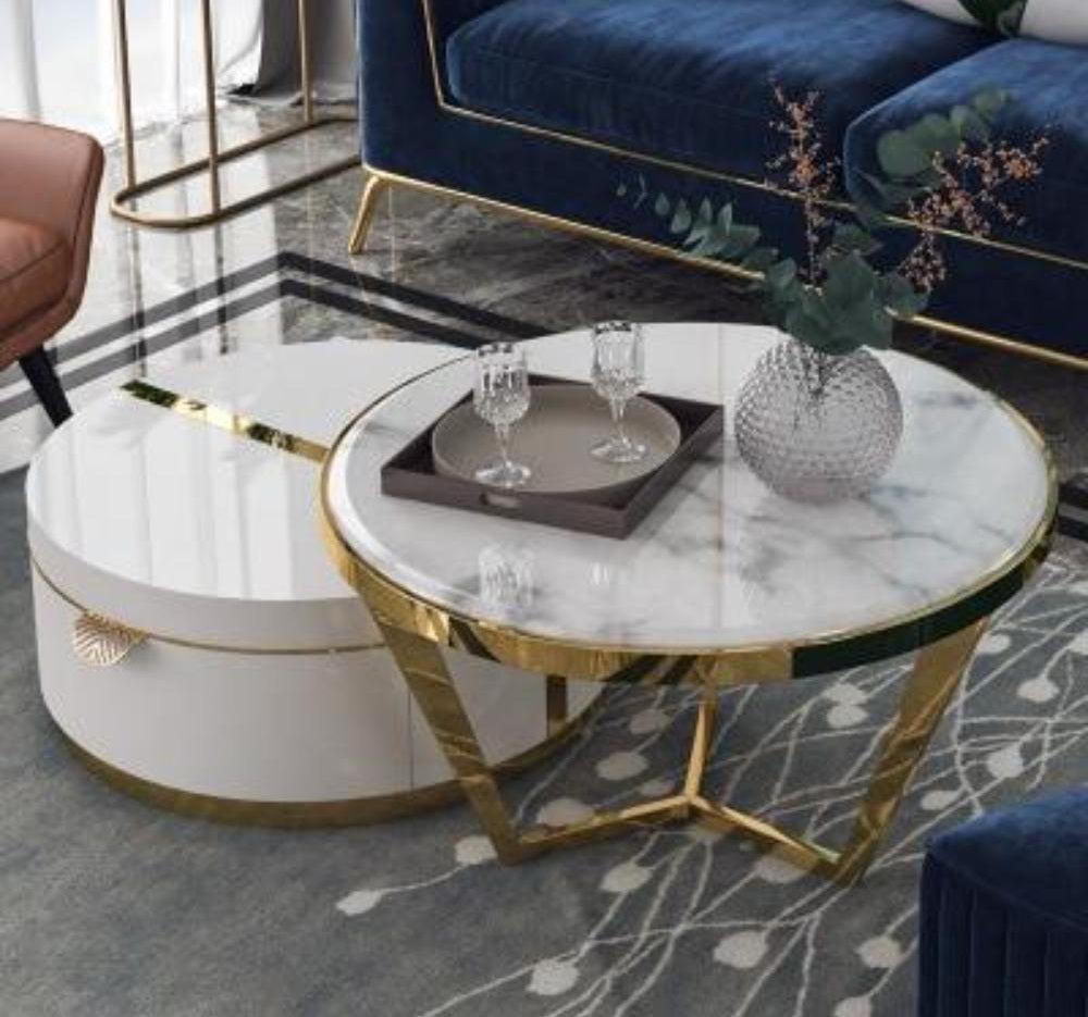 Lixra Modern Coffee Table With Glossy Marble Top