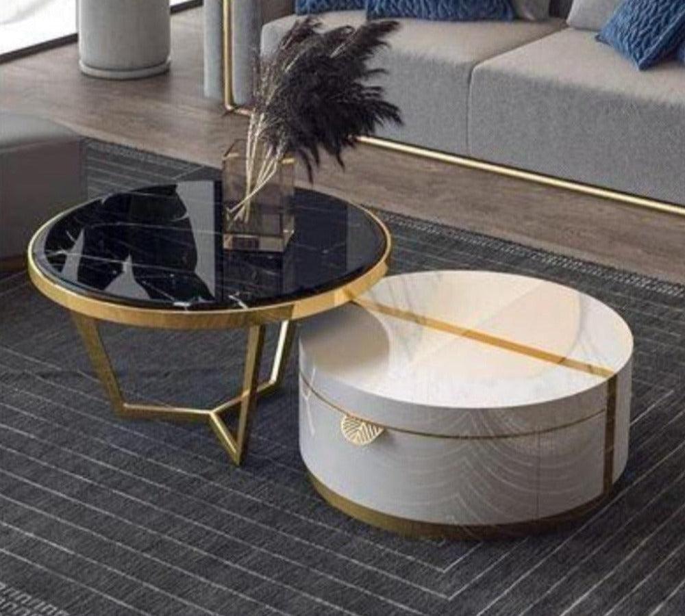 Lixra Modern Coffee Table With Glossy Marble Top