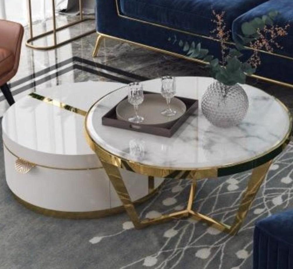 lixra Modern Coffee Table with Glossy Marble Top