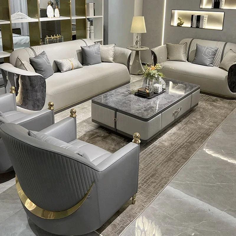 Lixra Modern Design Luxurious Leather Sofa Set