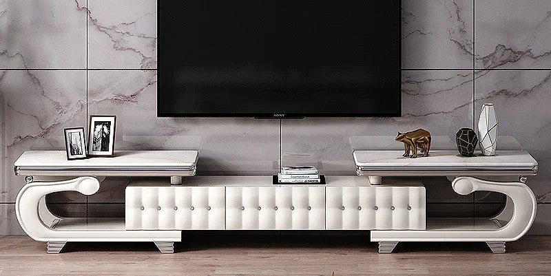 Lixra Modern Extendable Marble-Top TV Stand