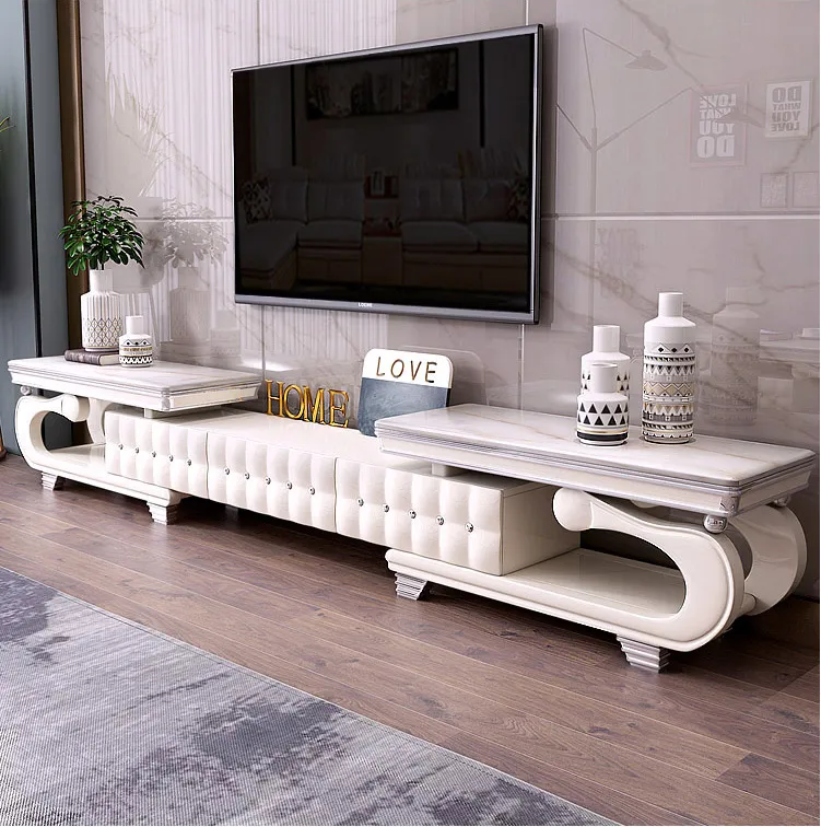 lixra Modern Extendable Marble-Top TV Stand