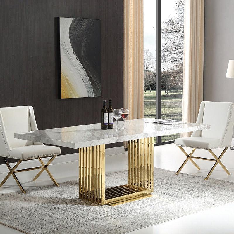 Lixra Modern Gleamy Marble-Top Dining Table
