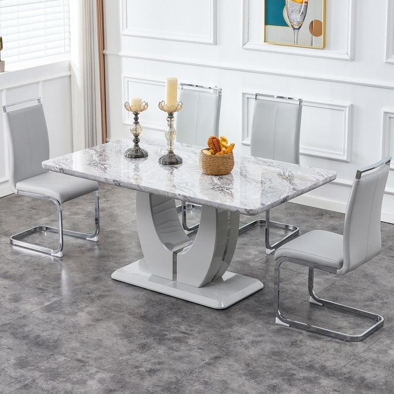 Lixra Modern Glossy Marble-Top Dining Table