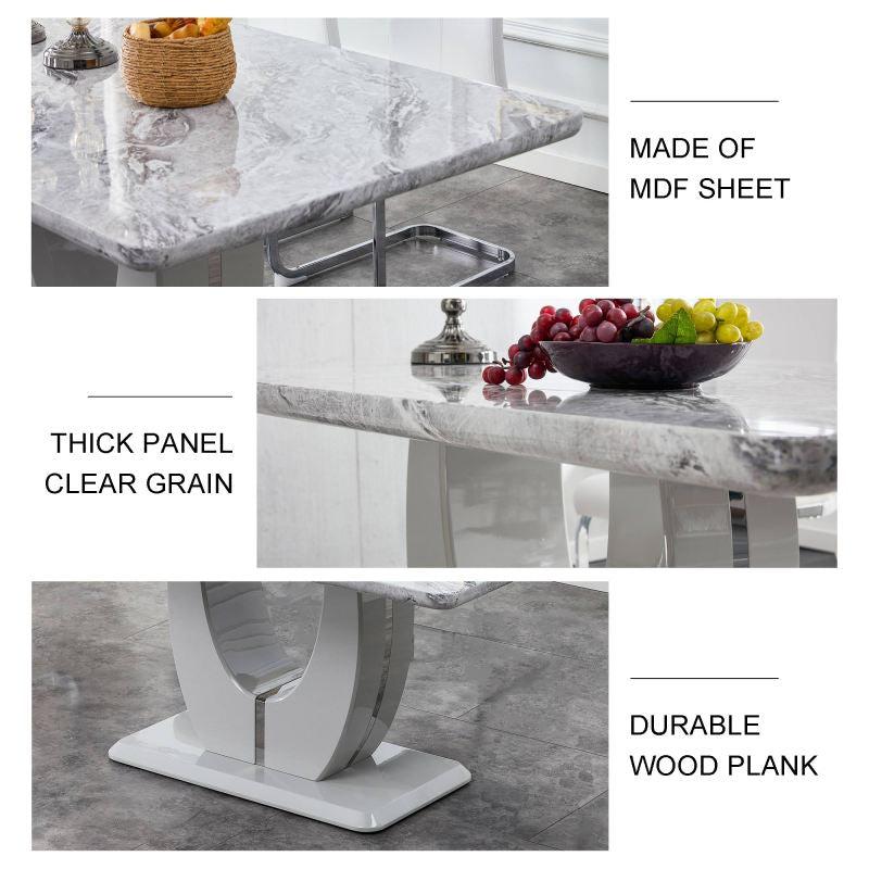 Lixra Modern Glossy Marble-Top Dining Table