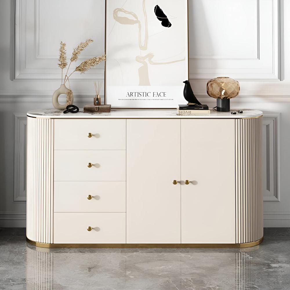 Lixra Modern Glossy Wood Buffet With Marble-Top