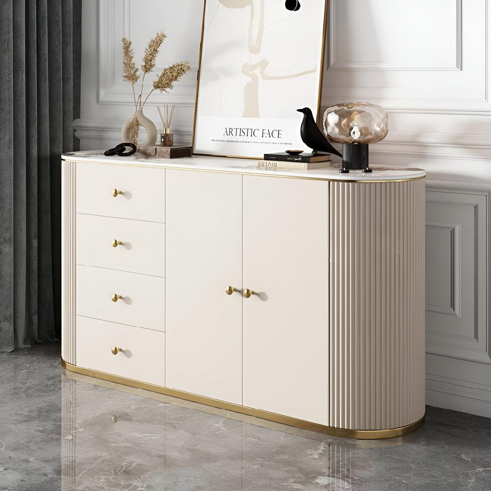 Lixra Modern Glossy Wood Buffet With Marble-Top