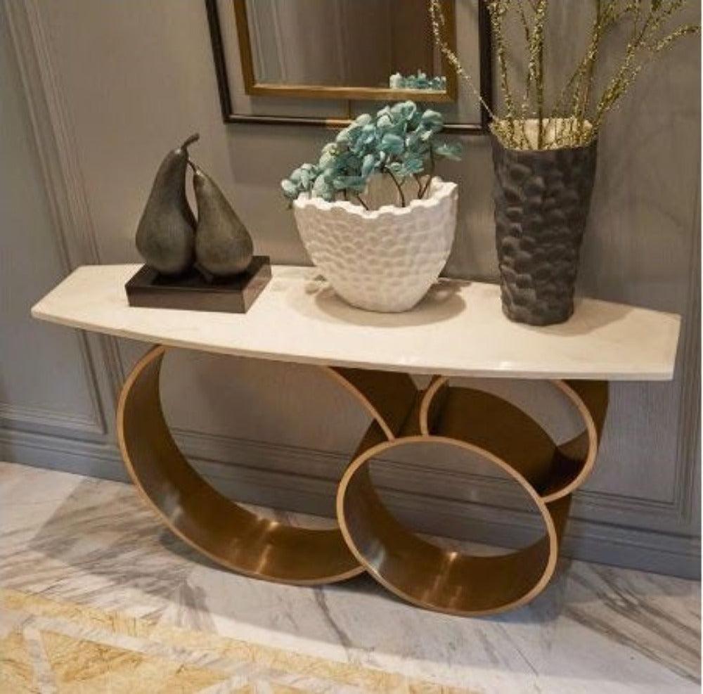 Lixra Modern Gold Base Wooden Accent Table