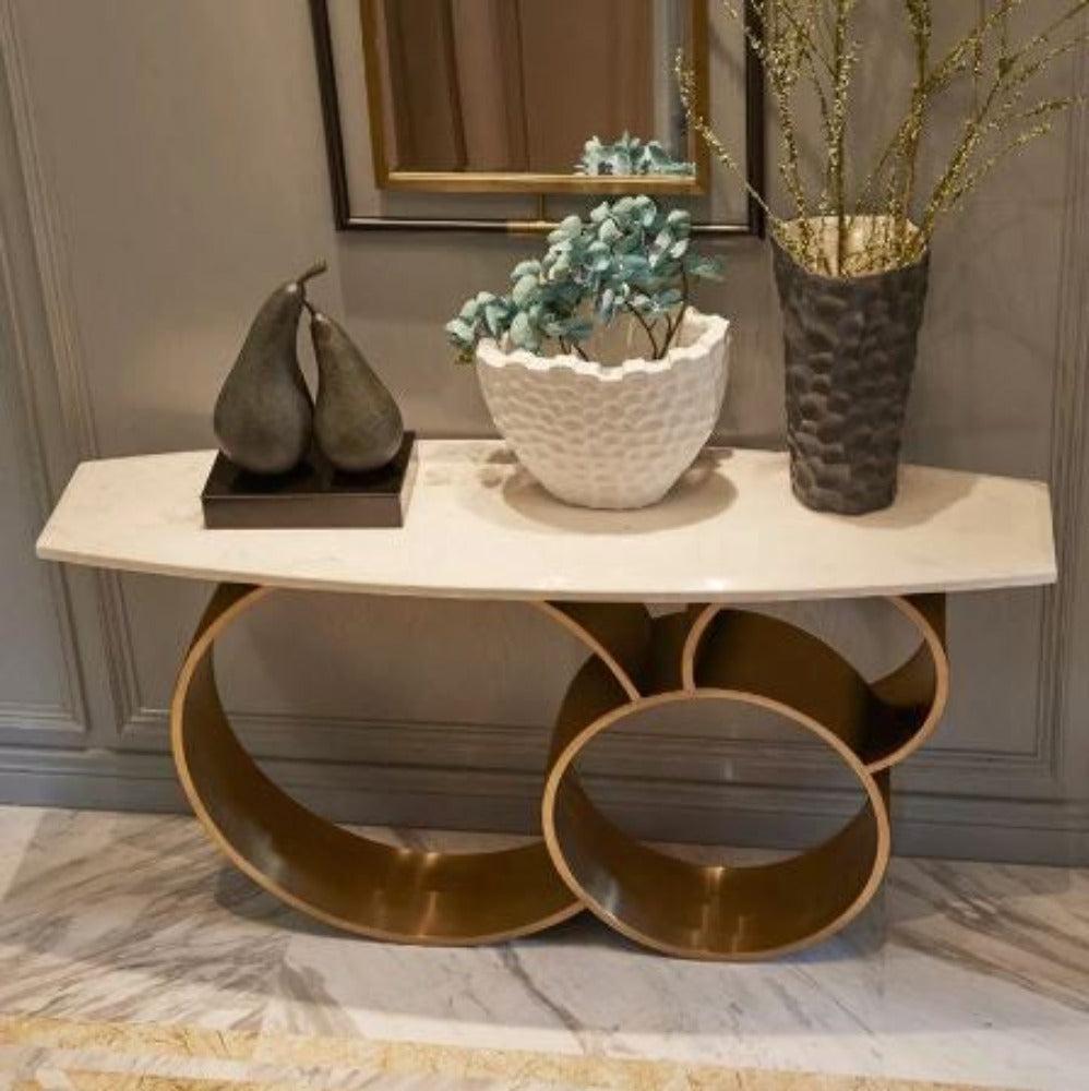 Lixra Modern Gold Base Wooden Accent Table