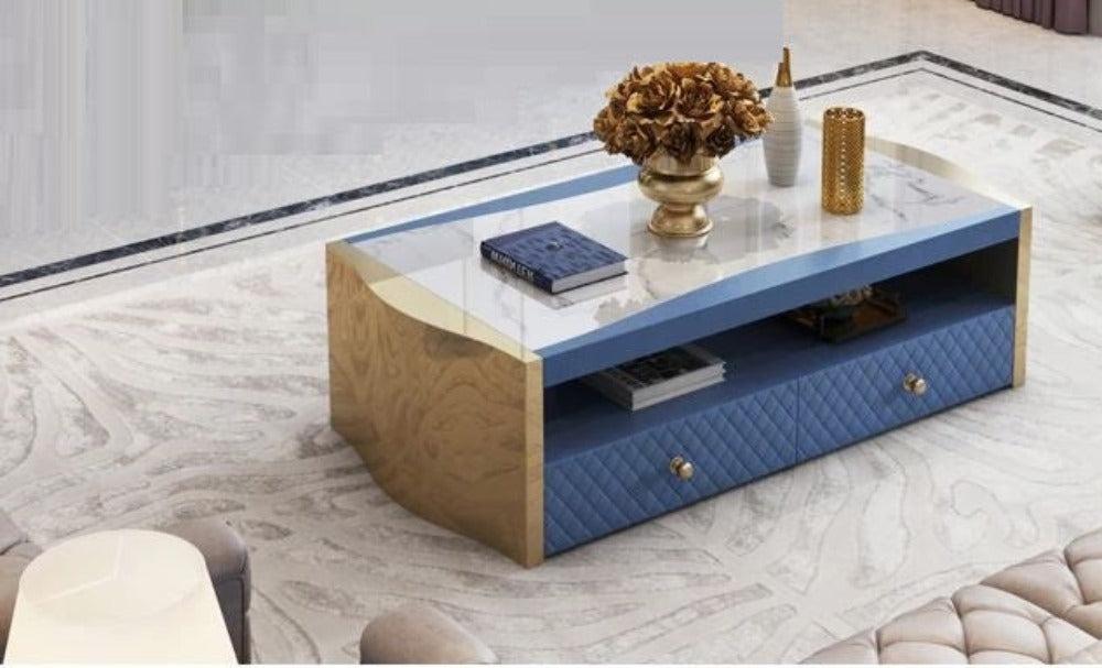 Lixra Modern Gold Marble Top Coffee Table