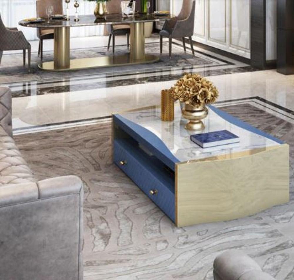 Lixra Modern Gold Marble Top Coffee Table