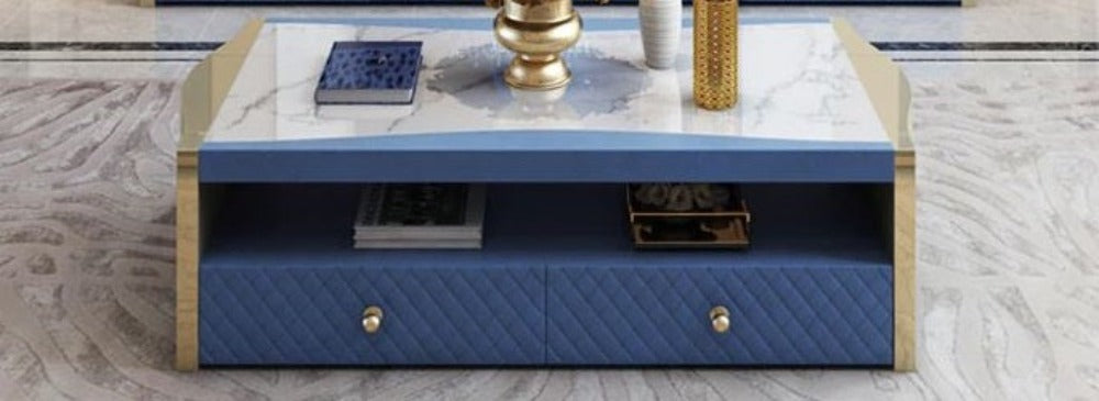 Lixra Modern Gold Marble Top Coffee Table