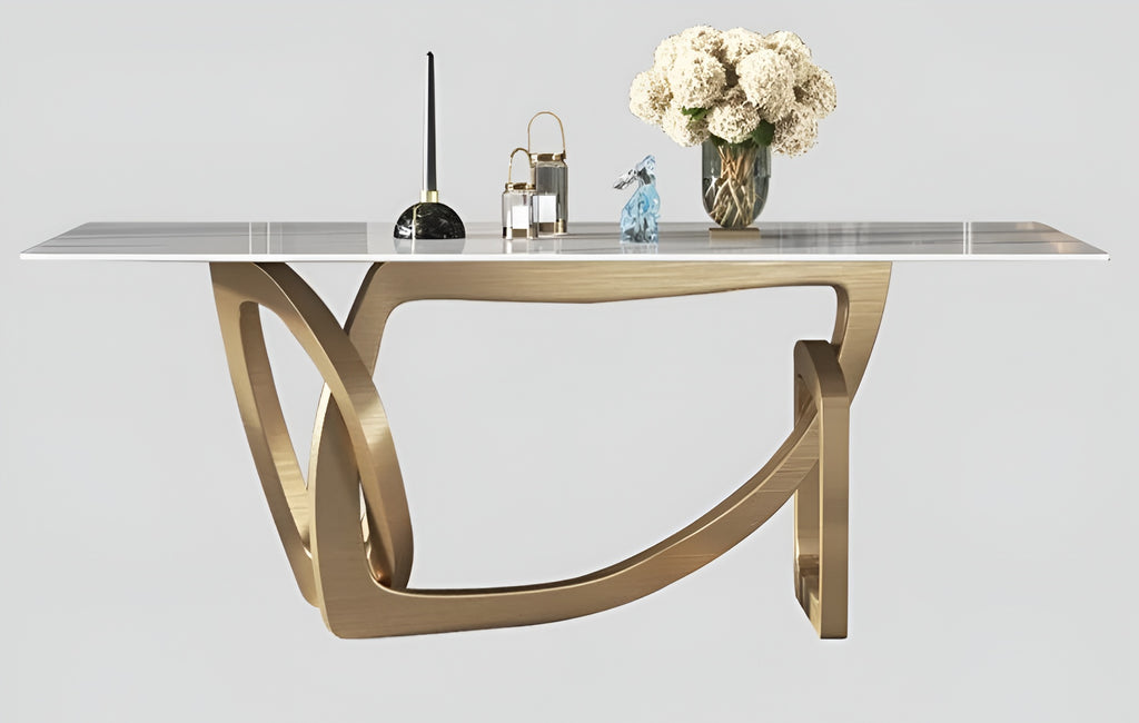 lixra Modern Golden Finish Marble Dining Table