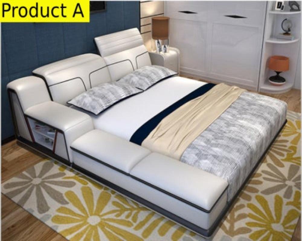Lixra Modern Leather Bed With Adjustable Headrest