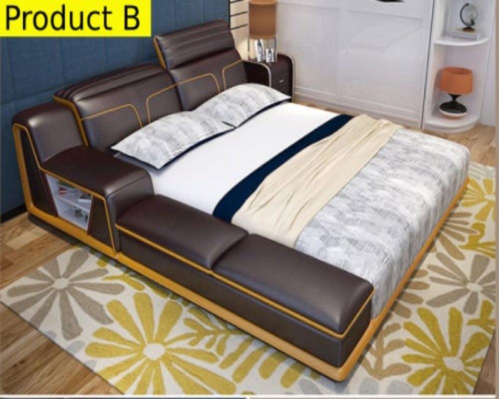 Lixra Modern Leather Bed With Adjustable Headrest