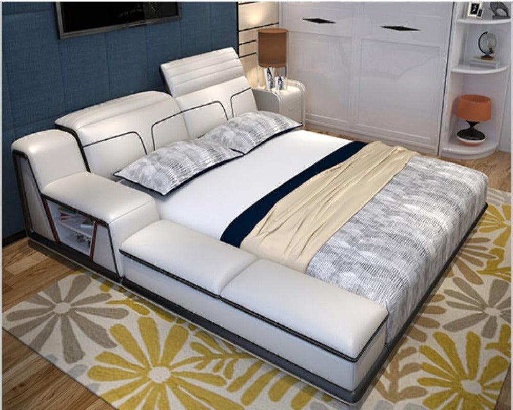 lixra Modern Leather Bed With Adjustable Headrest