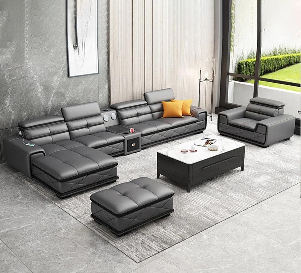 Lixra Modern Leather Sectional Sofa Set