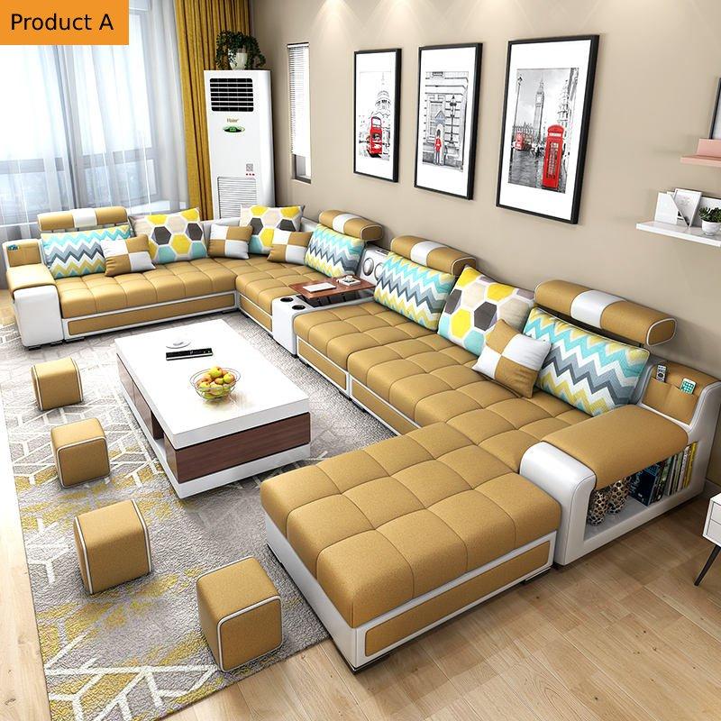 Lixra Modern Leather Sectional Wooden Sofa Set