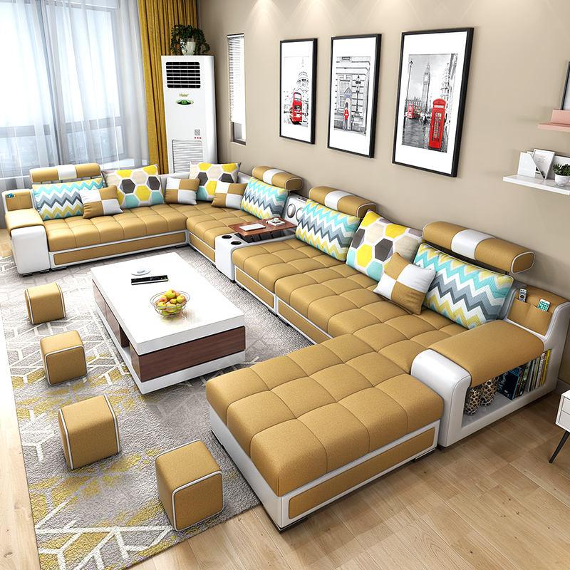 lixra Modern Leather Sectional Wooden Sofa Set