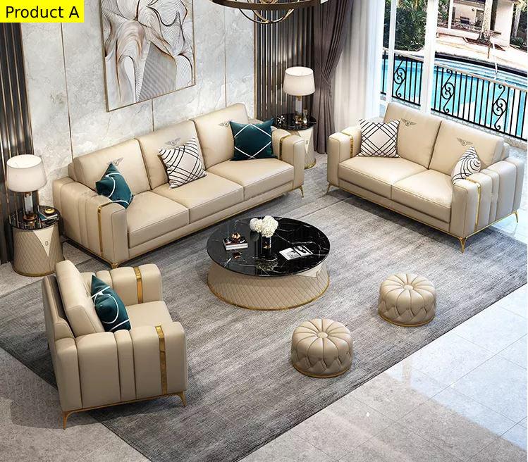 Lixra Modern Luxurious Stately Leather Sofa Set