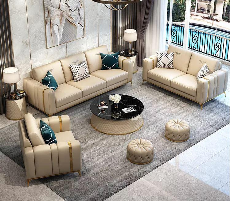 lixra Modern Luxurious Stately Leather Sofa Set
