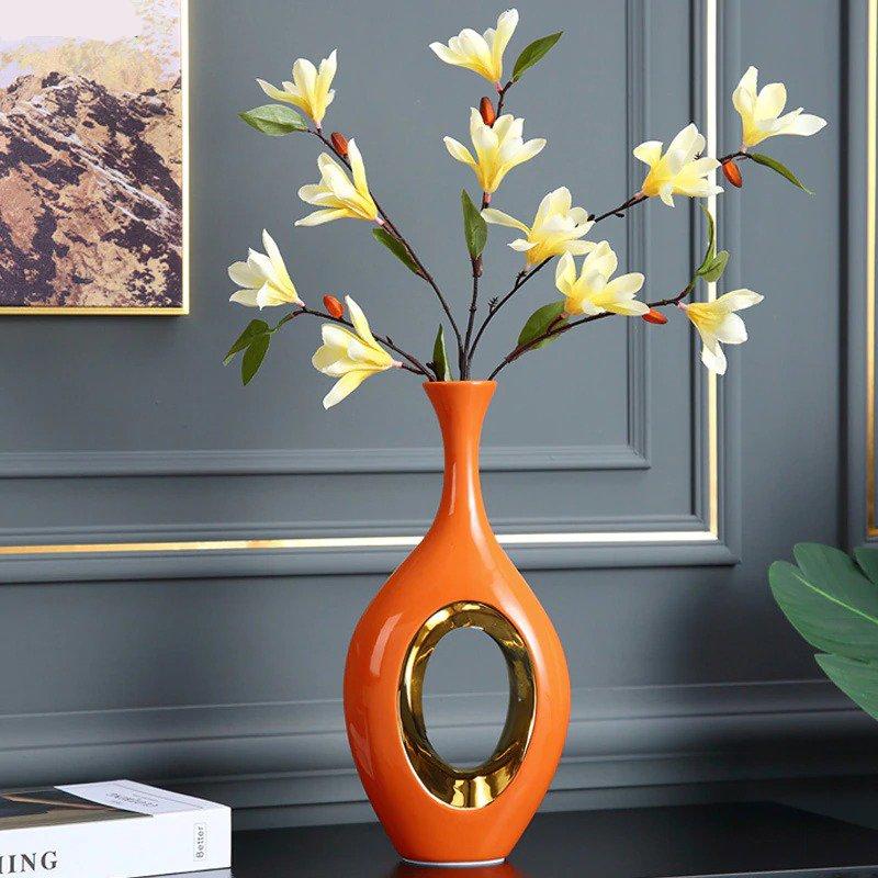 Lixra Modern Luxury Orange Ceramic Vase Showpiece