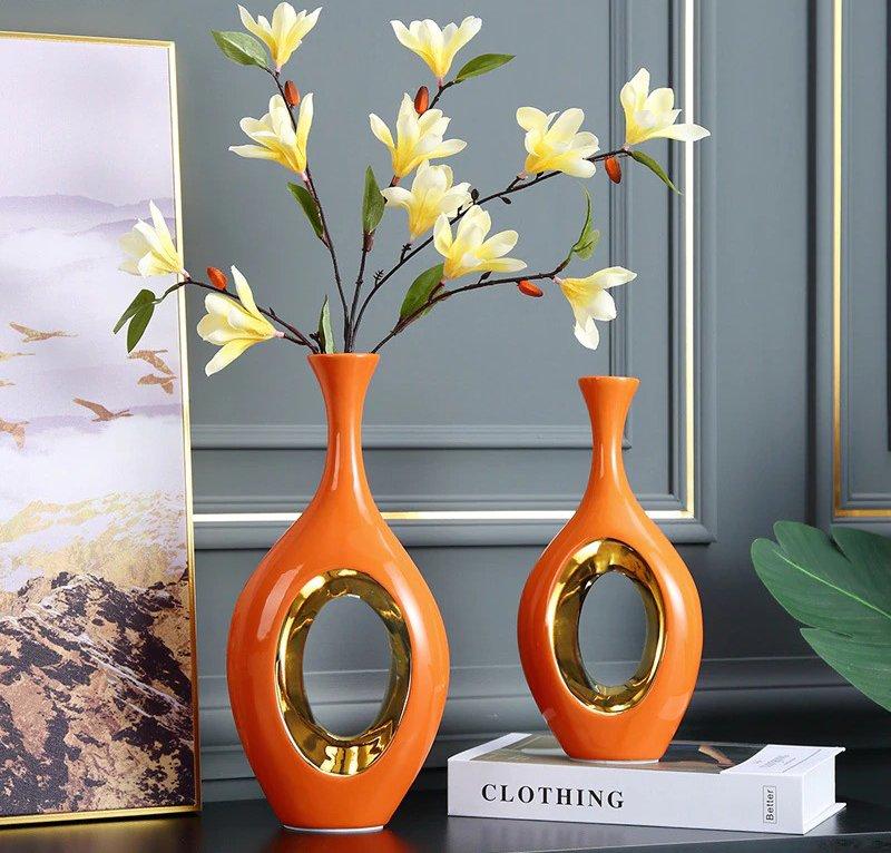 Lixra Modern Luxury Orange Ceramic Vase Showpiece