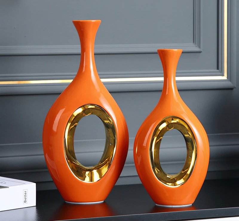 lixra Modern Luxury Orange Ceramic Vase Showpiece