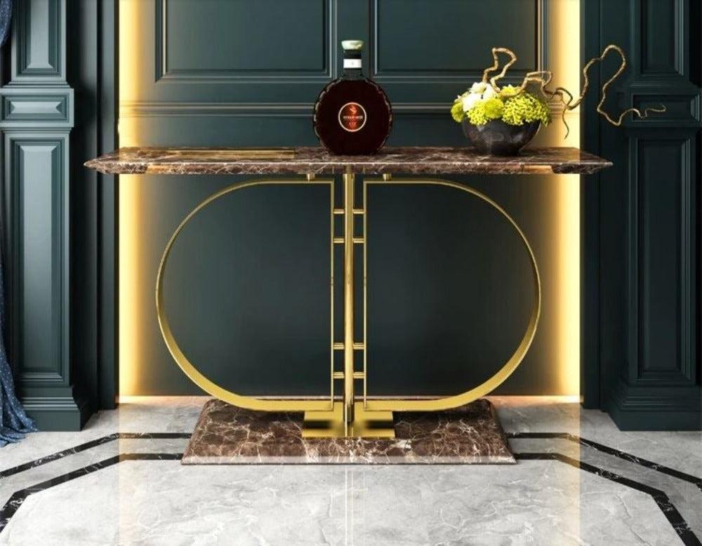 Lixra Modern Marble Accent Table With Gold Base
