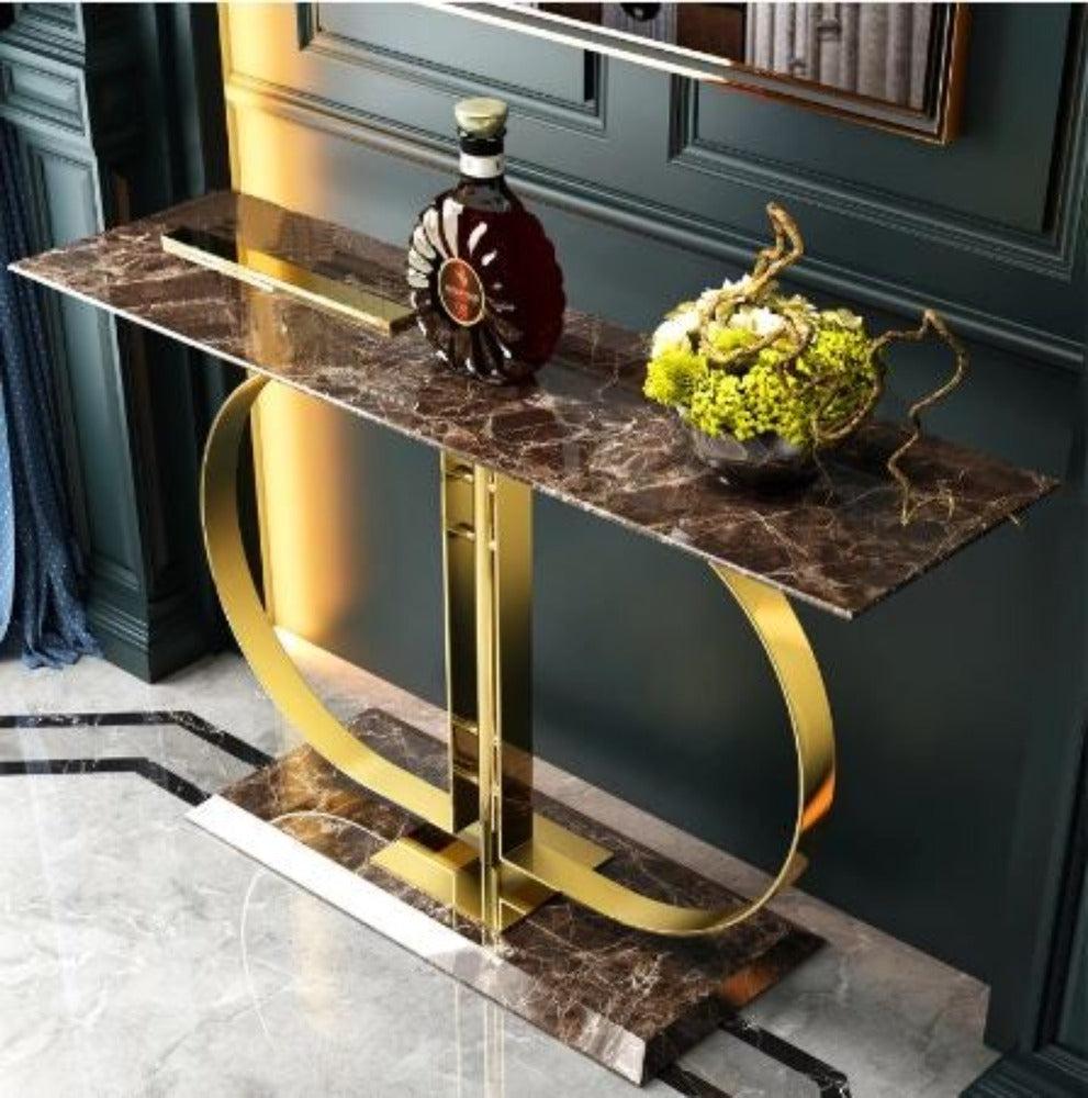 lixra Modern Marble Accent Table with Gold Base